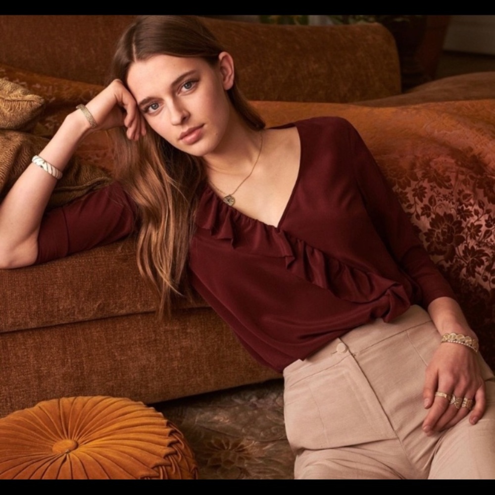 Sezane silk shirt quarter length Jerry ruffle blouse